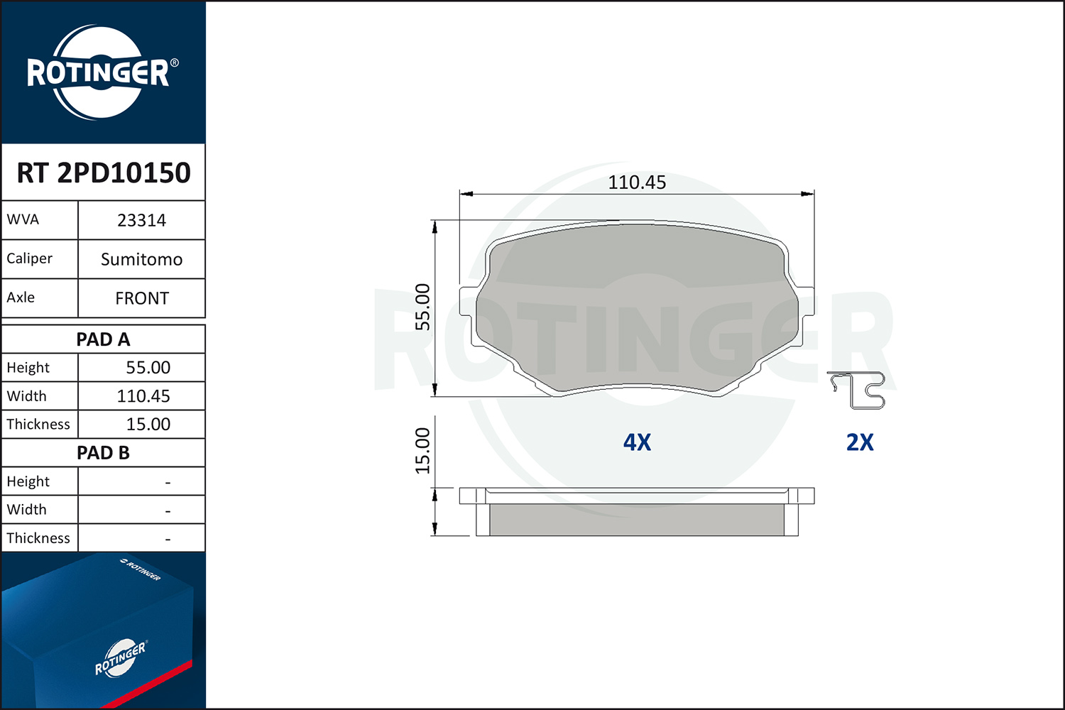 ROTINGER Fékbetét, mind RT2PD10150_ROT